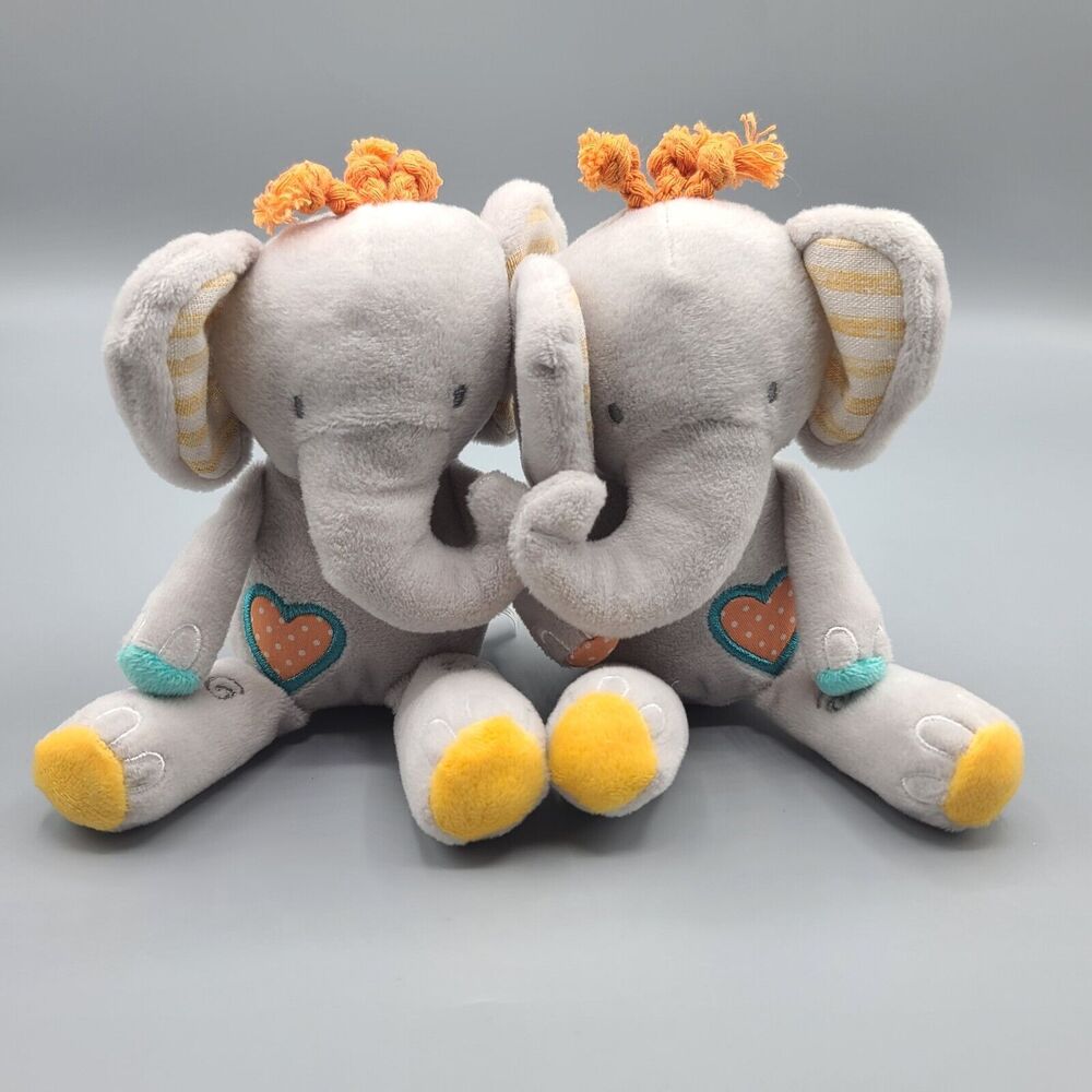 Tickle & Main We Are Twins Gray Elephant Plush Stuffed Baby Toy Rattle